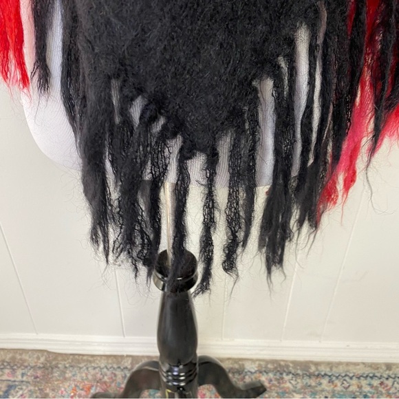 VTG Royal Scot Mohair & Wool Wrap Cape Shawl Red Pink Black Fringe England - Picture 4 of 13